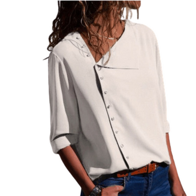 Oblique Collar Long-sleeved Blouse