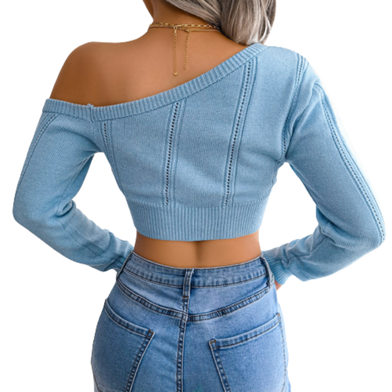 Single Shoulder Knitted Crop Tops