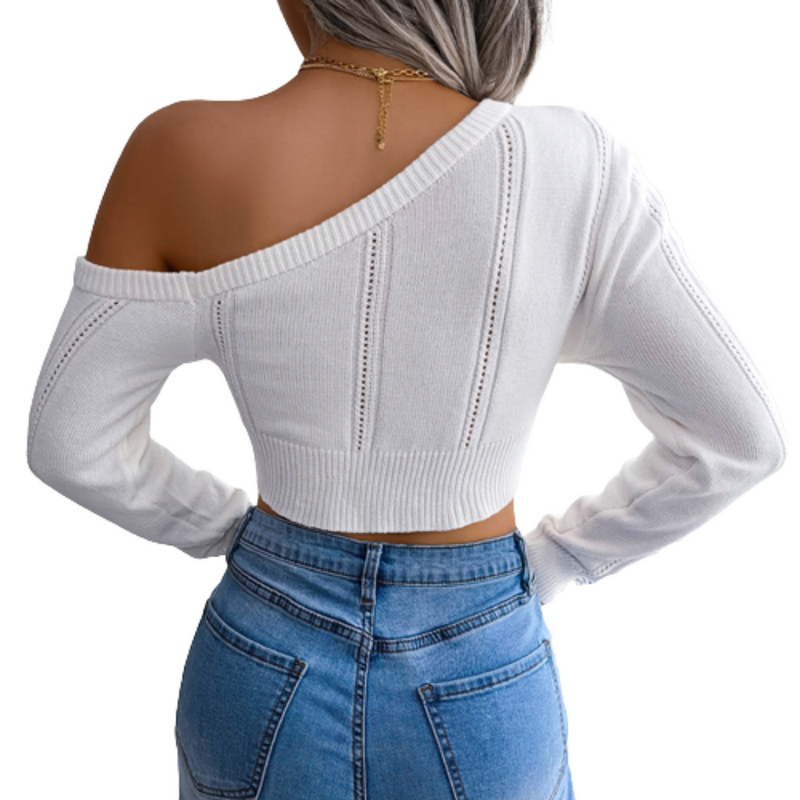 Single Shoulder Knitted Crop Tops